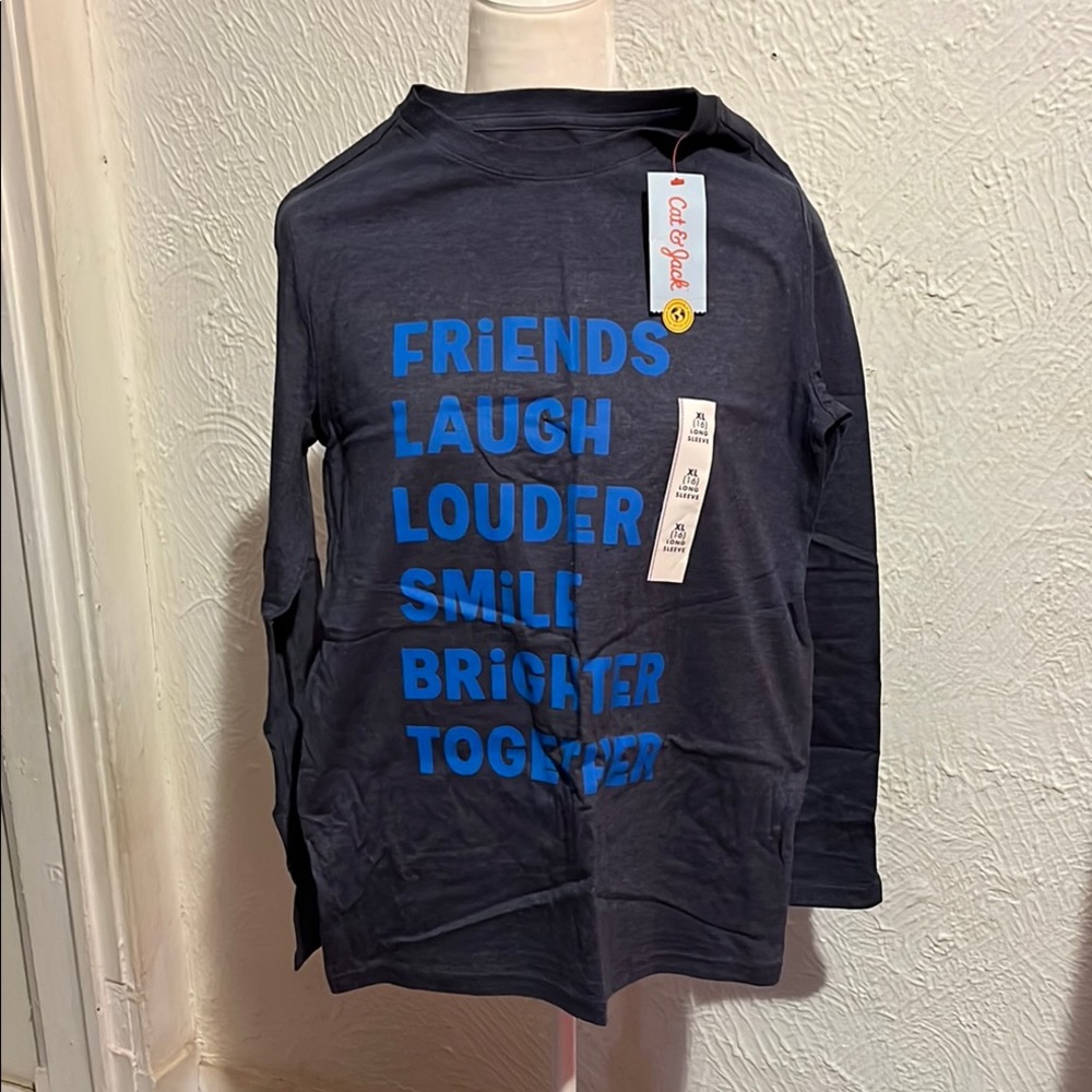 Cat & Jack Long Sleeve Tee Black with Blue Print